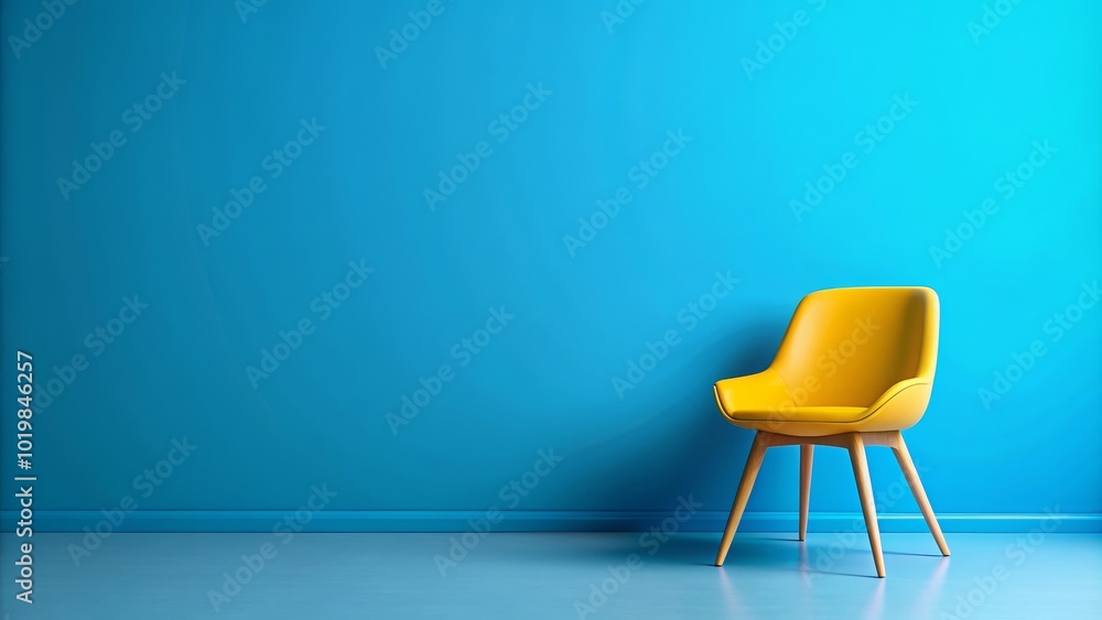 of a yellow chair on a vibrant blue background, furniture, interior design, modern, minimalistic, room decor of a yellow chair on a vibrant blue background, furniture, interior design, modern, minimalistic, room decor