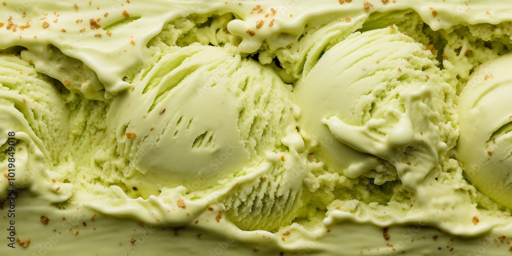 Obraz premium Green ice cream with pistachios. Closeup ice cream background