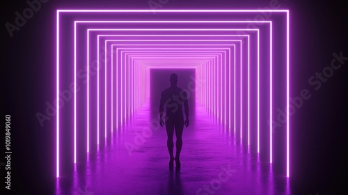 Ethereal Neon Glow Body Render in a Futuristic Light Tunnel