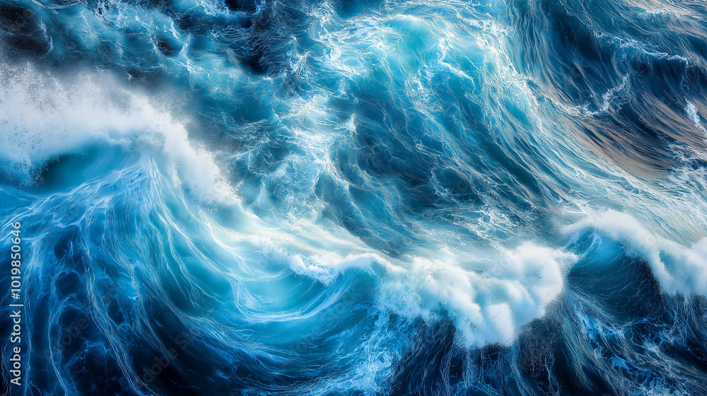Obraz premium Vivid blue ocean waves in motion captured from above
