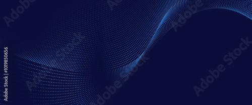 Abstract technology big data digital background. Dot blue wave light screen gradient texture background. 3d wave point fractal grid science futuristic audio