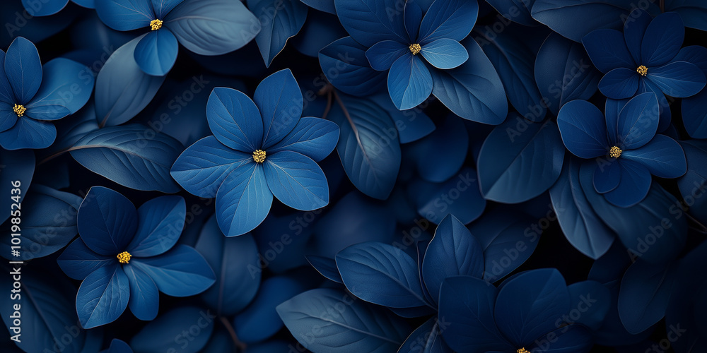 Beautiful navy blue flowers and leaves background, top view. Dark floral nature wallpaper.
Beautiful navy blue flowers and leaves background, top view. Dark floral nature wallpaper.