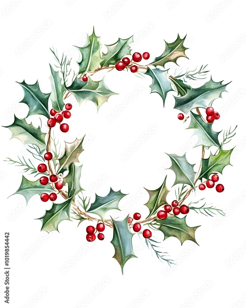Elegant Christmas Wreath with Holly and Berries Elegant Christmas Wreath with Holly and Berries