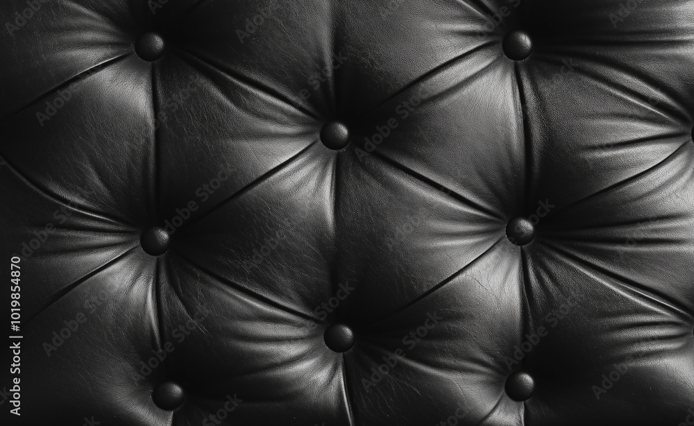 Naklejka premium Close-up of black tufted leather upholstery texture.