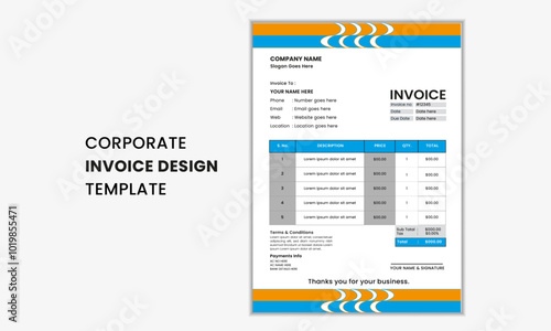 Corporate and business invoice design template design, Creative invoice template. Vector business stationary design.