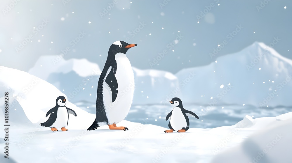 Obraz premium Penguins Standing in Snowy Arctic Landscape