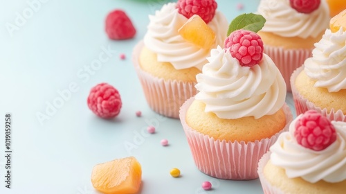 Colorful Fruit Flavored Cupcakes with Creamy Topping