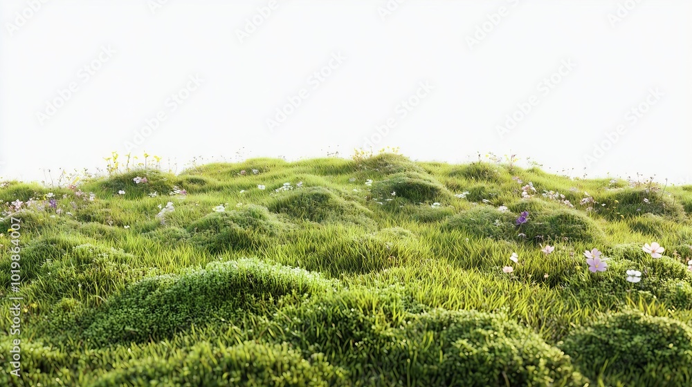 endless field covered grass, moss and herbs on white background endless field covered grass, moss and herbs on white background