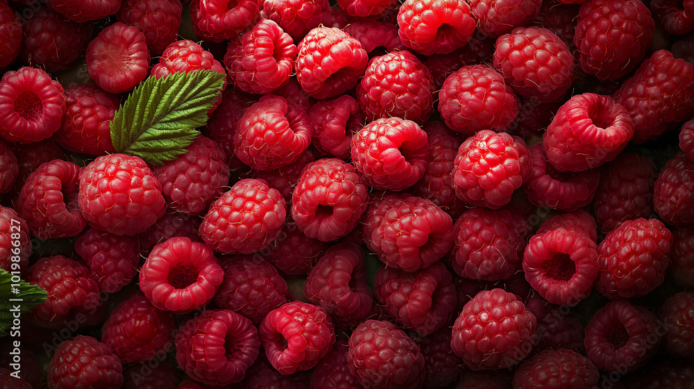Close-up of fresh red raspberries filling the frame. Close-up of fresh red raspberries filling the frame.