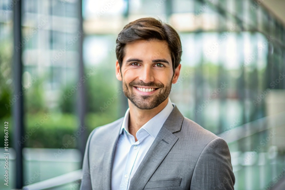 Smiling Caucasian businessman in office setting confident and business casual Smiling Caucasian businessman in office setting confident and business casual