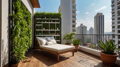 Balcony design concept with sitting and indoor plants