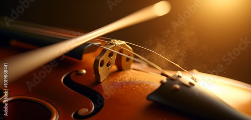 Violin with Bow: Close-Up in Golden Light with Dust Particles