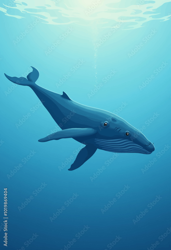 Naklejka premium Majestic Blue Whale Vector Art: Stunning Marine Life Illustration for Nature Lovers