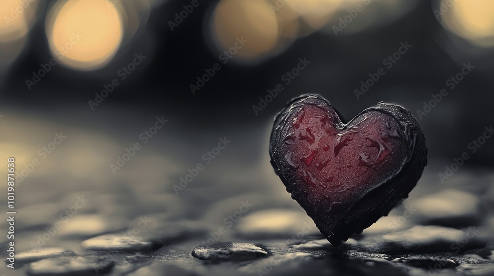 Fototapeta premium Heart Symbol on Reflective Surface at Dusk