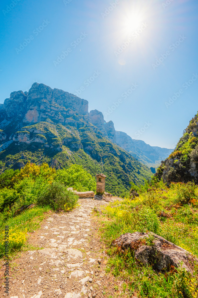 Vikos Gorge view from village vikos, a gorge in the Pindus Mountains of northern Greece Vikos Gorge view from village vikos, a gorge in the Pindus Mountains of northern Greece