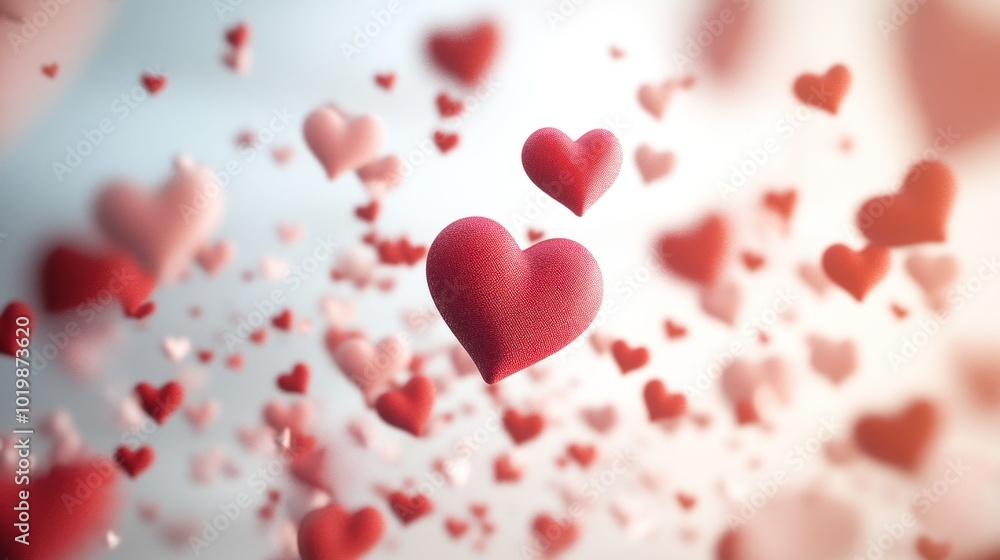 Soft Textured 3D Hearts in a Dreamy Background Soft Textured 3D Hearts in a Dreamy Background
