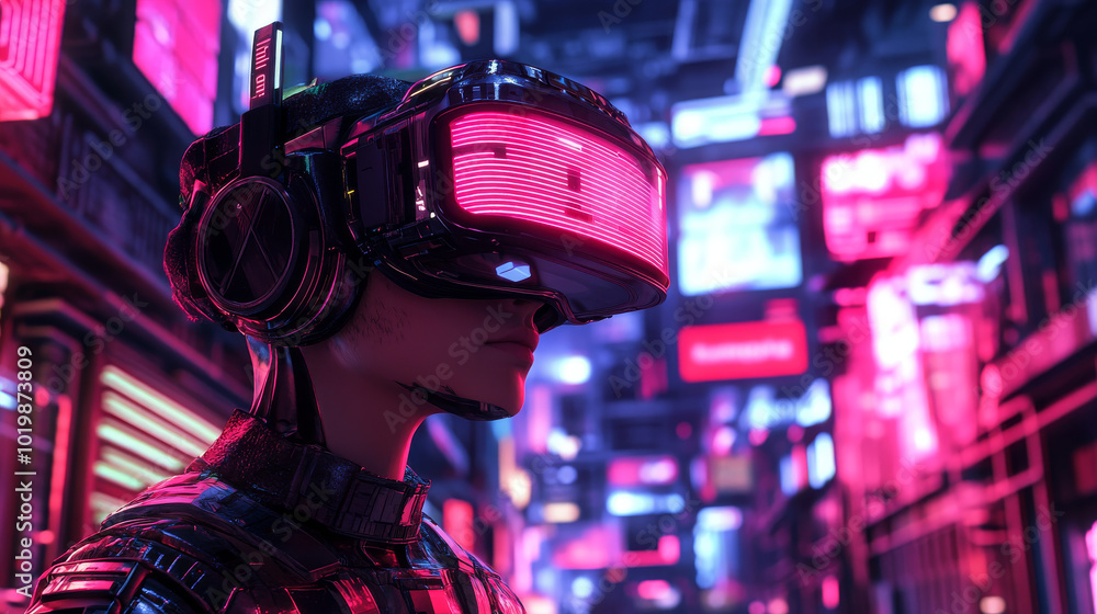 A futuristic gamer, wearing a VR headset and a cyberpunk suit, is immersed in a virtual reality world. He's exploring the metaverse, a digital realm where technology and entertainment blend. A futuristic gamer, wearing a VR headset and a cyberpunk suit, is immersed in a virtual reality world. He's exploring the metaverse, a digital realm where technology and entertainment blend.