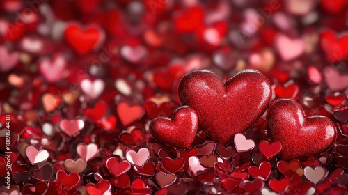 Red Hearts on Shimmering Background for Valentine's Day