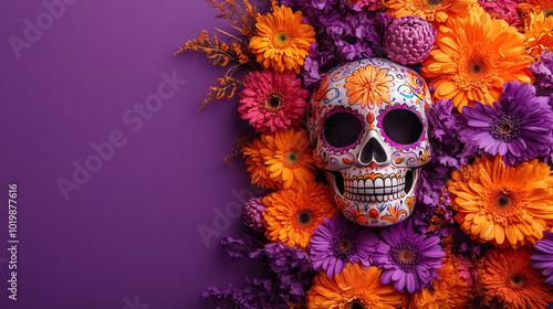 Festive Mexico's Day of the Dead Banner Vibrant Cultural Art suitable for business background, posters, wallpapers, banners, greeting cards, and advertising for business entities or brands.