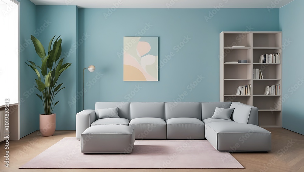 Fototapeta premium 3d house living room interior with abstract wall art decor. mockup your design