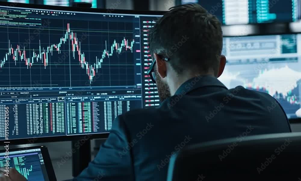 stock market trading and forex exchange data and computer monitor stock market trading and forex exchange data and computer monitor