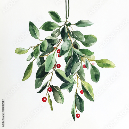 Watercolor hanging mistletoe