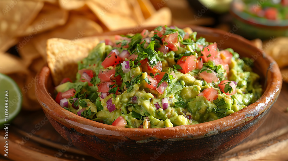 Bowl of Guacamole with Toppings - Realistic Food Image Bowl of Guacamole with Toppings - Realistic Food Image