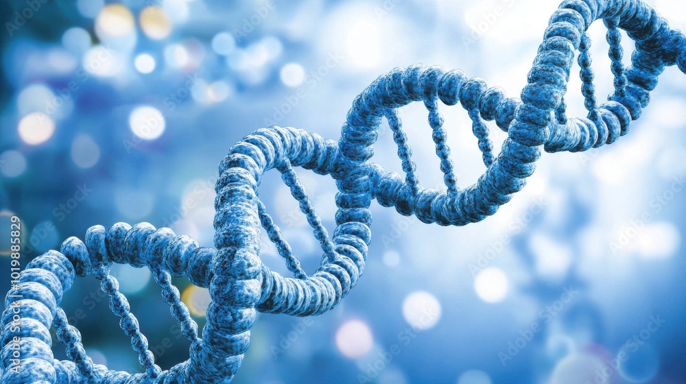 A blue DNA genome poster, digital illustration for science study A blue DNA genome poster, digital illustration for science study