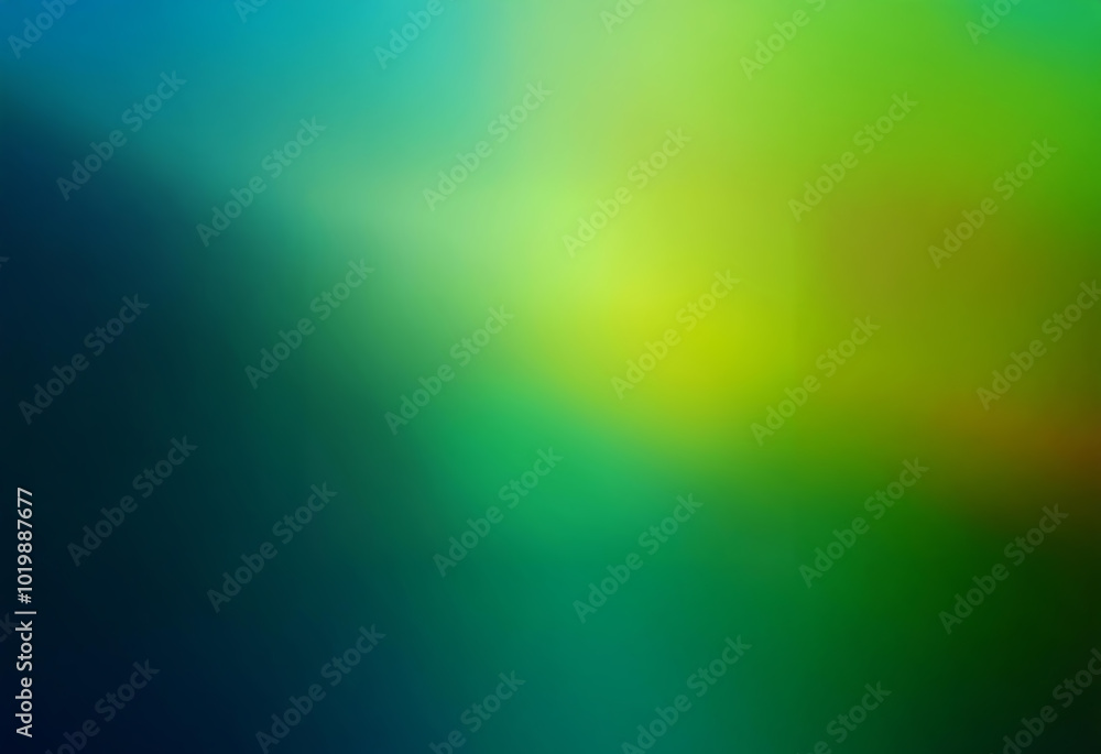 Fototapeta premium A blurred gradient background transitioning from dark blue to green with a bright yellow spot in the center.