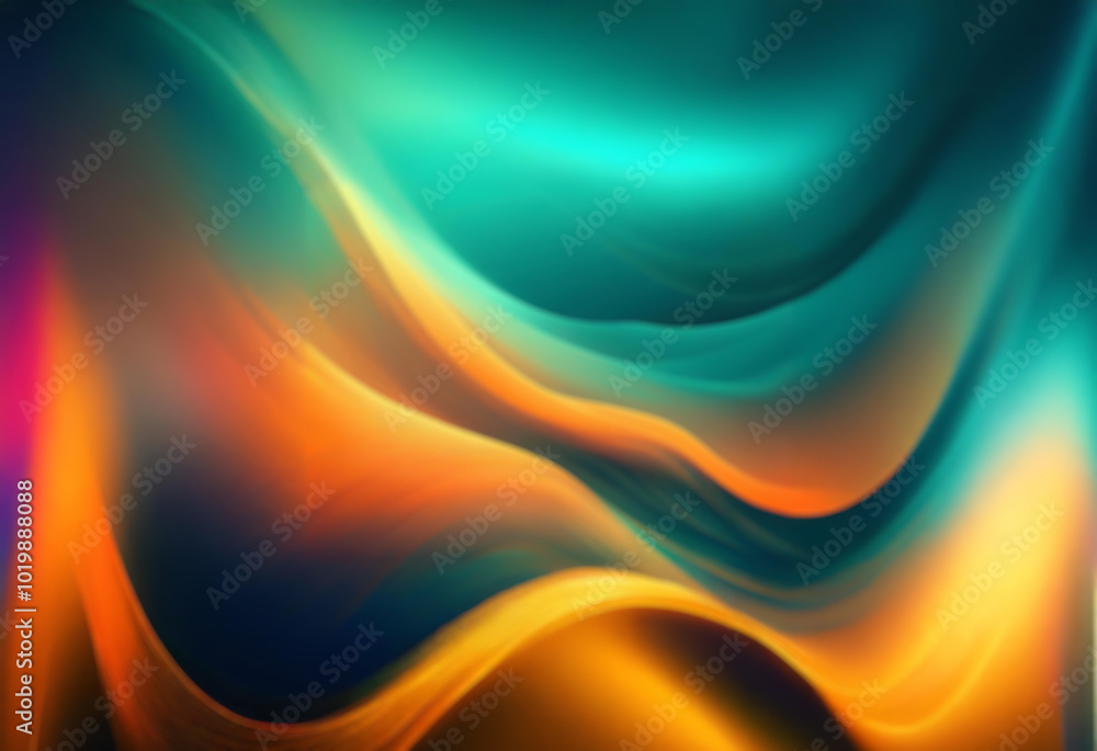 Abstract image with turquoise, orange and yellow gradient wavy lines. Abstract image with turquoise, orange and yellow gradient wavy lines.
