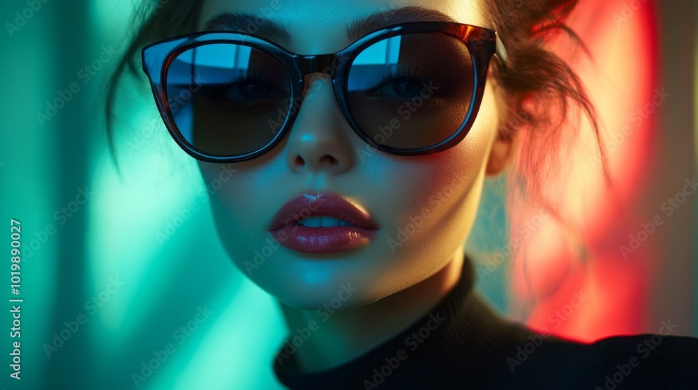 A woman with sunglasses on her face A woman with sunglasses on her face
