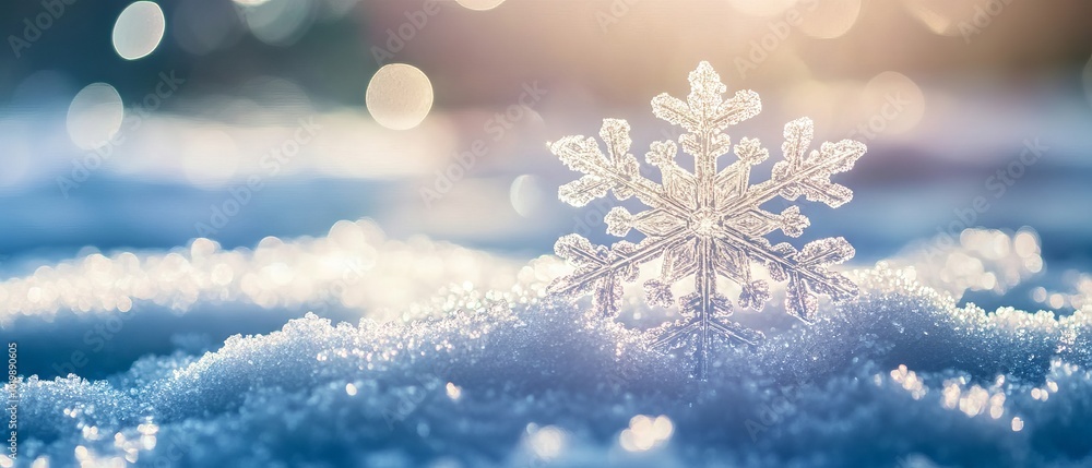 Close-up of a delicate snowflake resting on a natural snowdrift - perfect winter and christmas background Close-up of a delicate snowflake resting on a natural snowdrift - perfect winter and christmas background