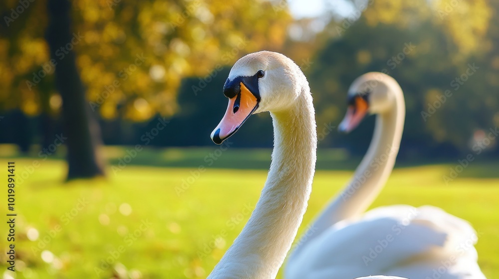 Close-up of Swan with Nature Background