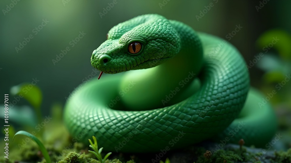 Fototapeta premium green snake symbol of the new year 2025