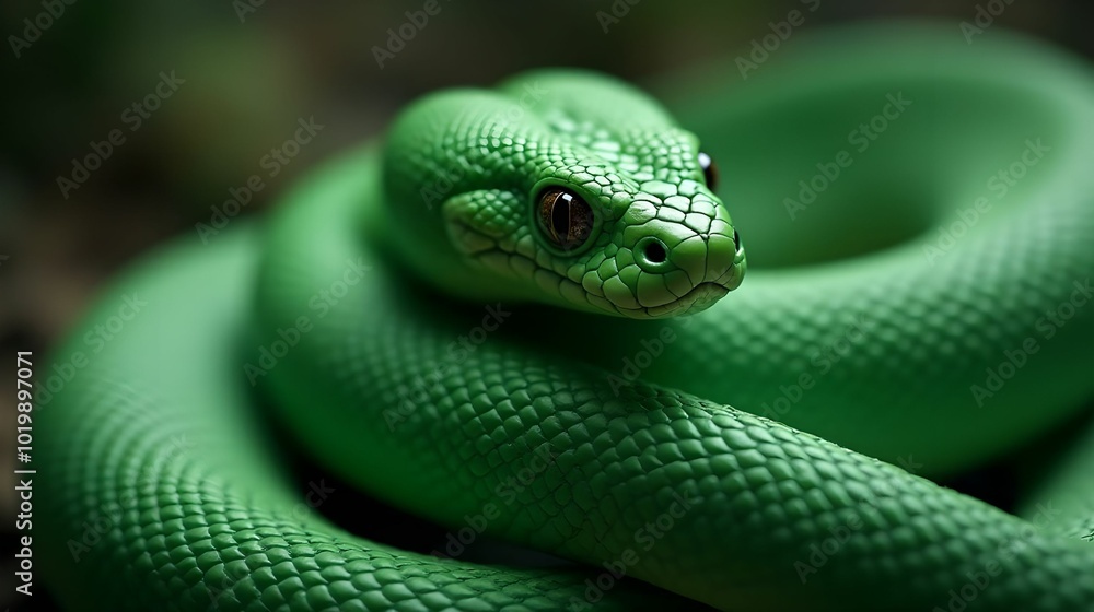 Fototapeta premium green snake symbol of the new year 2025