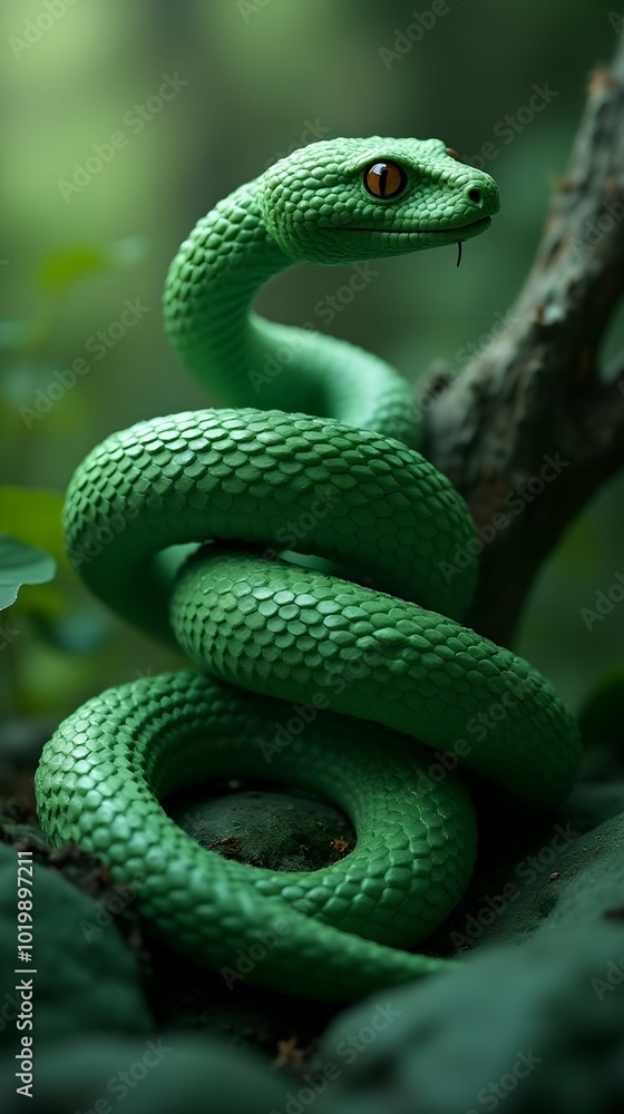Fototapeta premium green snake symbol of the new year 2025