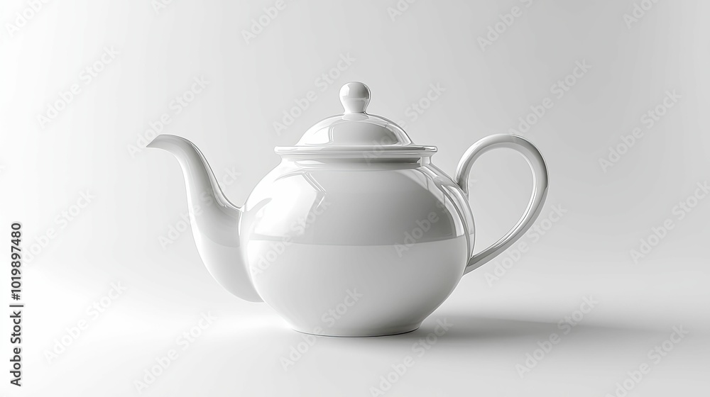 A White Ceramic Teapot with a Lid and Handle A White Ceramic Teapot with a Lid and Handle