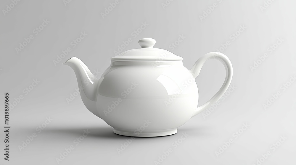 A White Ceramic Teapot with a Rounded Body and a Curved Handle A White Ceramic Teapot with a Rounded Body and a Curved Handle