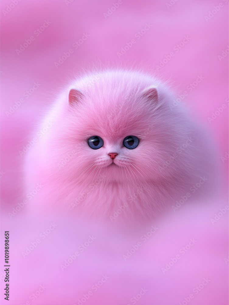 Cute fluffy pink cat character in soft pastel background. Cute fluffy pink cat character in soft pastel background.