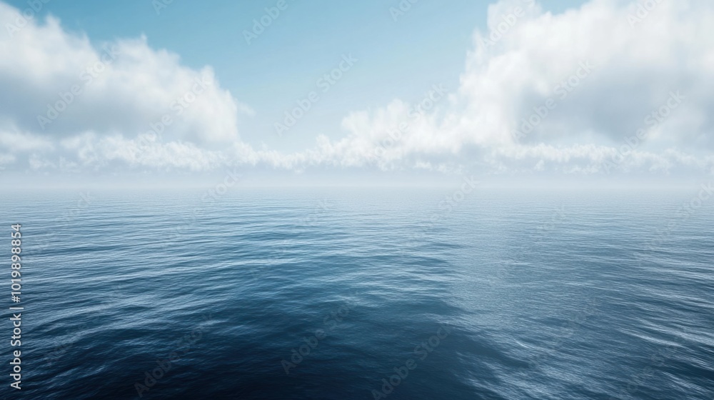 Obraz premium A serene ocean view with low clouds hanging over the water, creating a peaceful atmosphere.