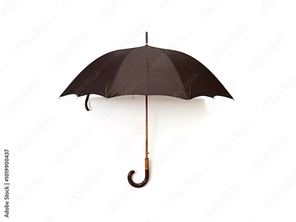 An open umbrella with a dark brown canopy An open umbrella with a dark brown canopy