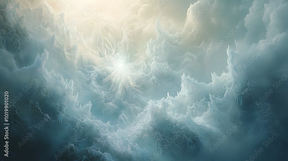 Captivating Spectral Being Enmeshed in Intricate Ice Formations in Otherworldly Frozen Landscape Captivating Spectral Being Enmeshed in Intricate Ice Formations in Otherworldly Frozen Landscape