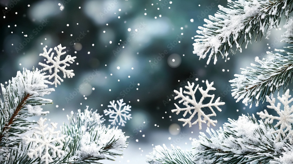 Festive christmas background with delicate snowflakes and winter wonderland theme Festive christmas background with delicate snowflakes and winter wonderland theme