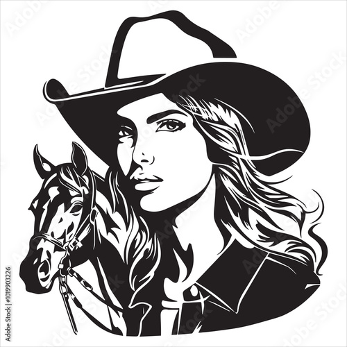 cowboy girl svg, cricut file, Cowboy reaching, cowboy and horse Vector