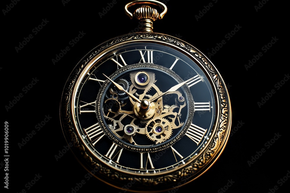 Close-up of an Antique Clock Showing Intricate Gear Mechanism Against a Black Background Close-up of an Antique Clock Showing Intricate Gear Mechanism Against a Black Background