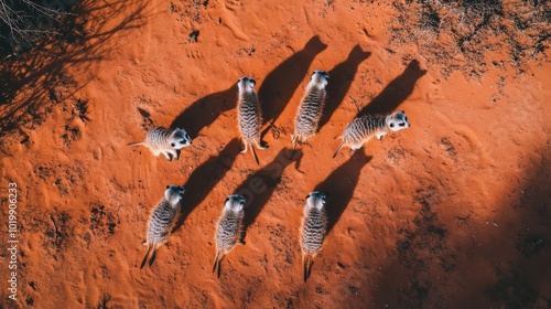 Meerkat Gathering - Aerial View of Meerkats in Sunlit Desert