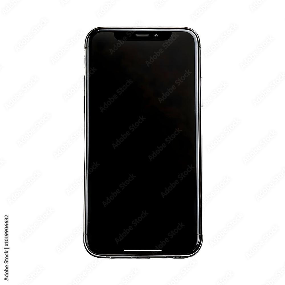 Modern smartphone with black screen and sleek design isolated on transparent background Modern smartphone with black screen and sleek design isolated on transparent background