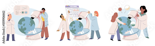 Science. Vector illustration. Exploration uncharted territories expands boundaries scientific knowledge Experimentation is key method for testing scientific theories and hypotheses Science concepts