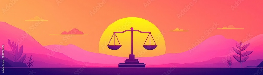 Justice scales with equal symbols on each side, equality before the law, flat design illustration Justice scales with equal symbols on each side, equality before the law, flat design illustration