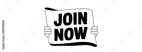 JOIN NOW creative banner,minimalistic flat vector illustration,plain background